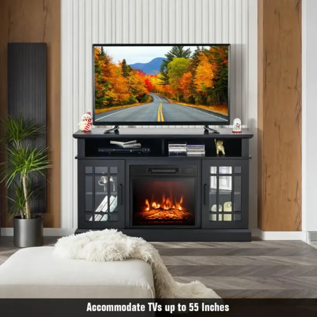 Hivvago 48 Inch Electric Fireplace TV Stand with Cabinets for TVs Up to 55 Inch