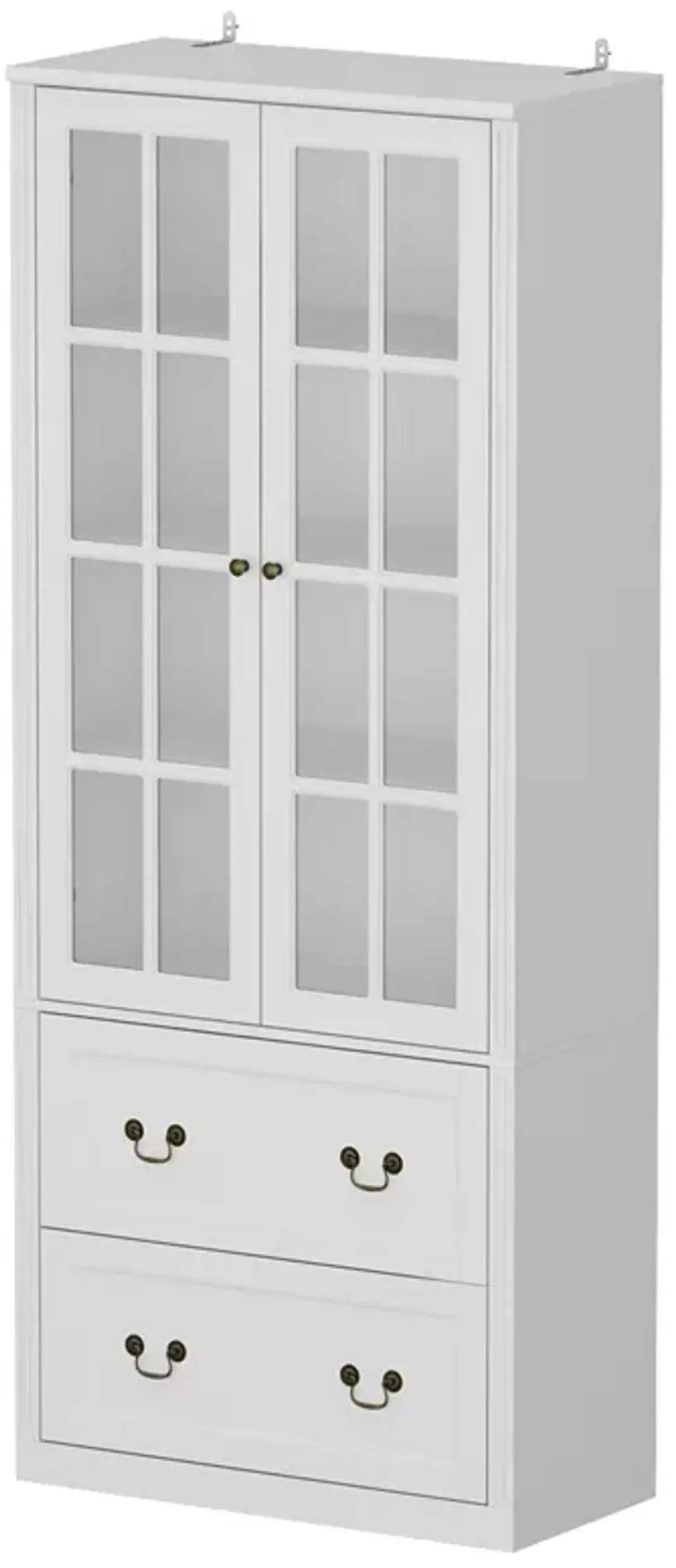 White Wooden 31.5 in. W Buffet Pantry Cabinet Kitchen Cabinet with Adjustable Shelves and Tempered Glass Doors, Drawers