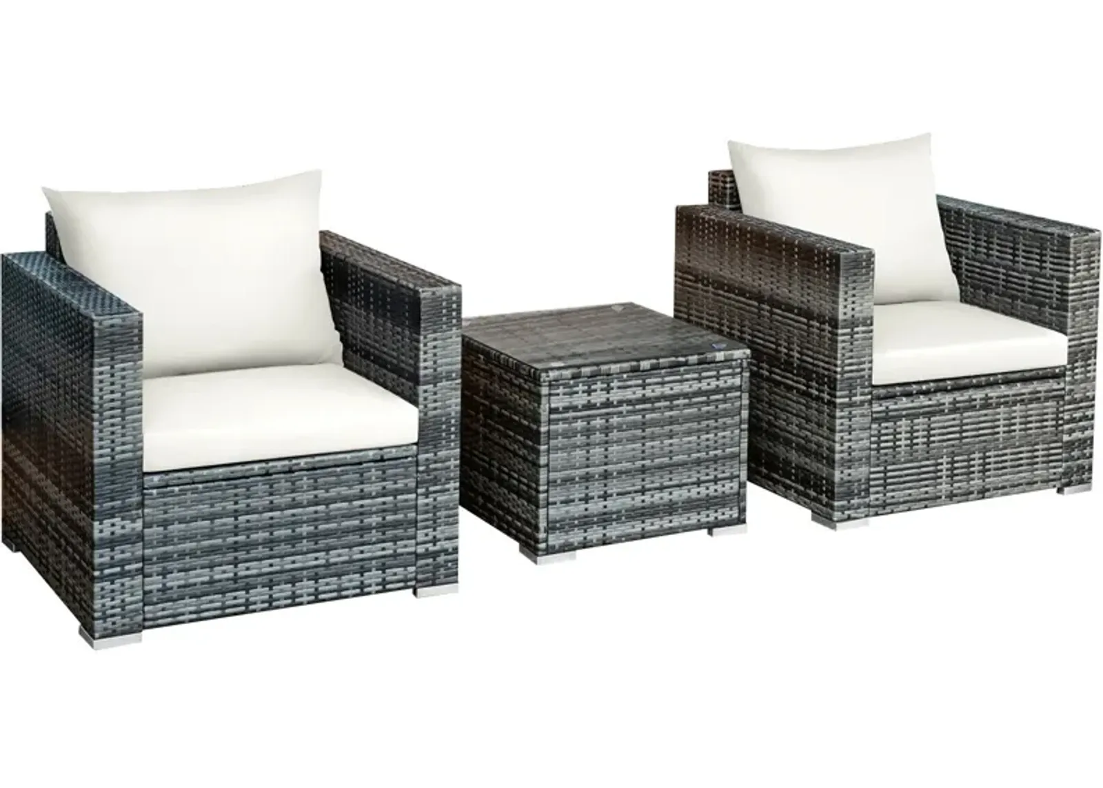 3 Pcs Patio Rattan Furniture Bistro Sofa Set with Cushioned