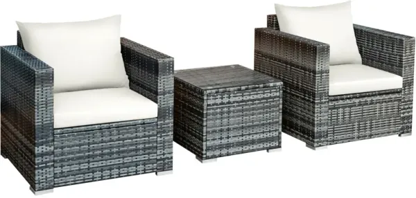 3 Pcs Patio Rattan Furniture Bistro Sofa Set with Cushioned