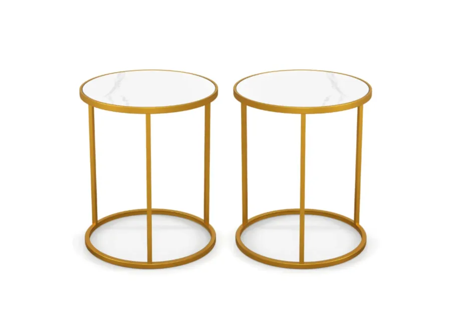 Hivvago 16 Inch Marble Top Round Side Table with Golden Metal Frame for Living Room Bedroom