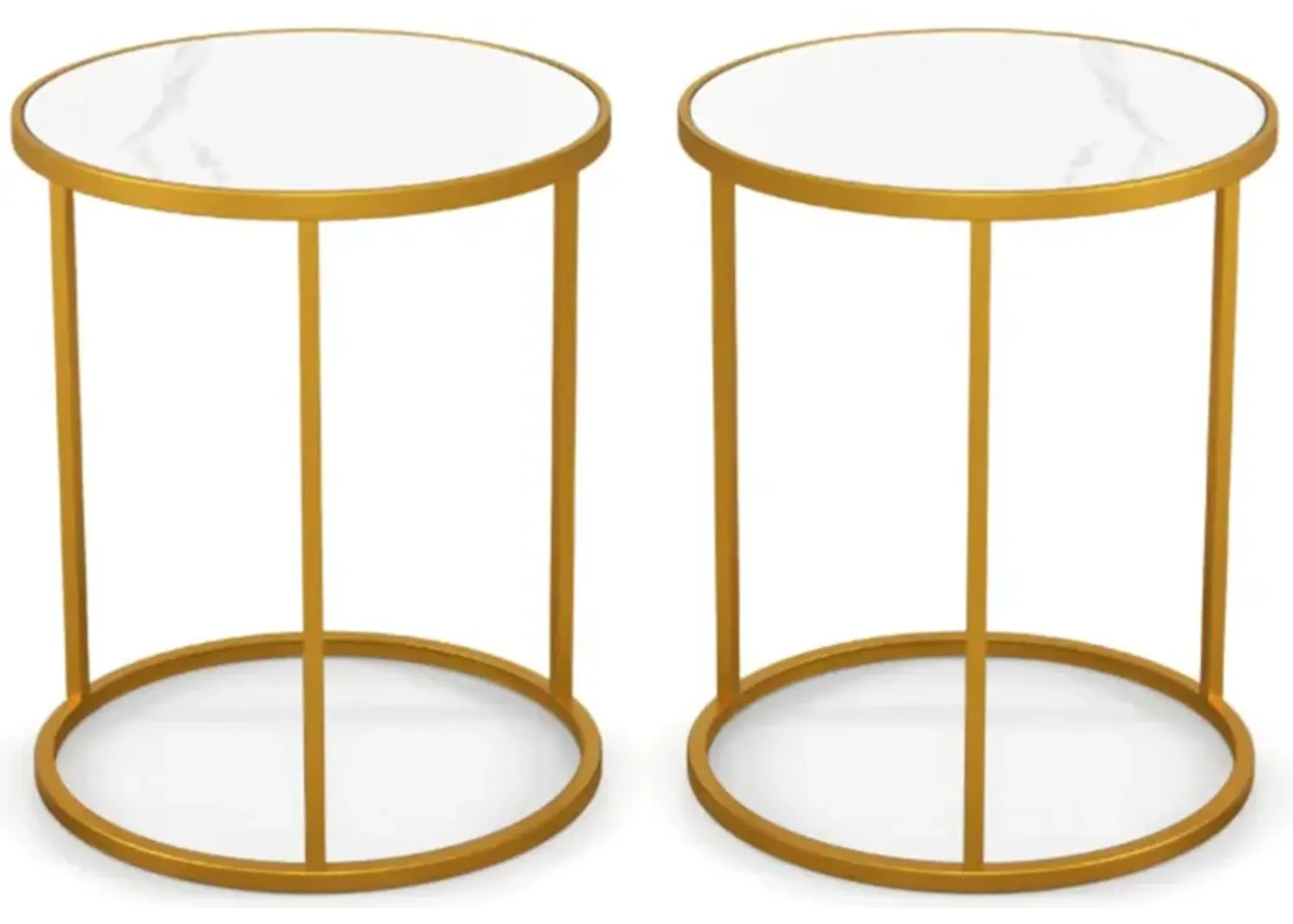 Hivvago 16 Inch Marble Top Round Side Table with Golden Metal Frame for Living Room Bedroom