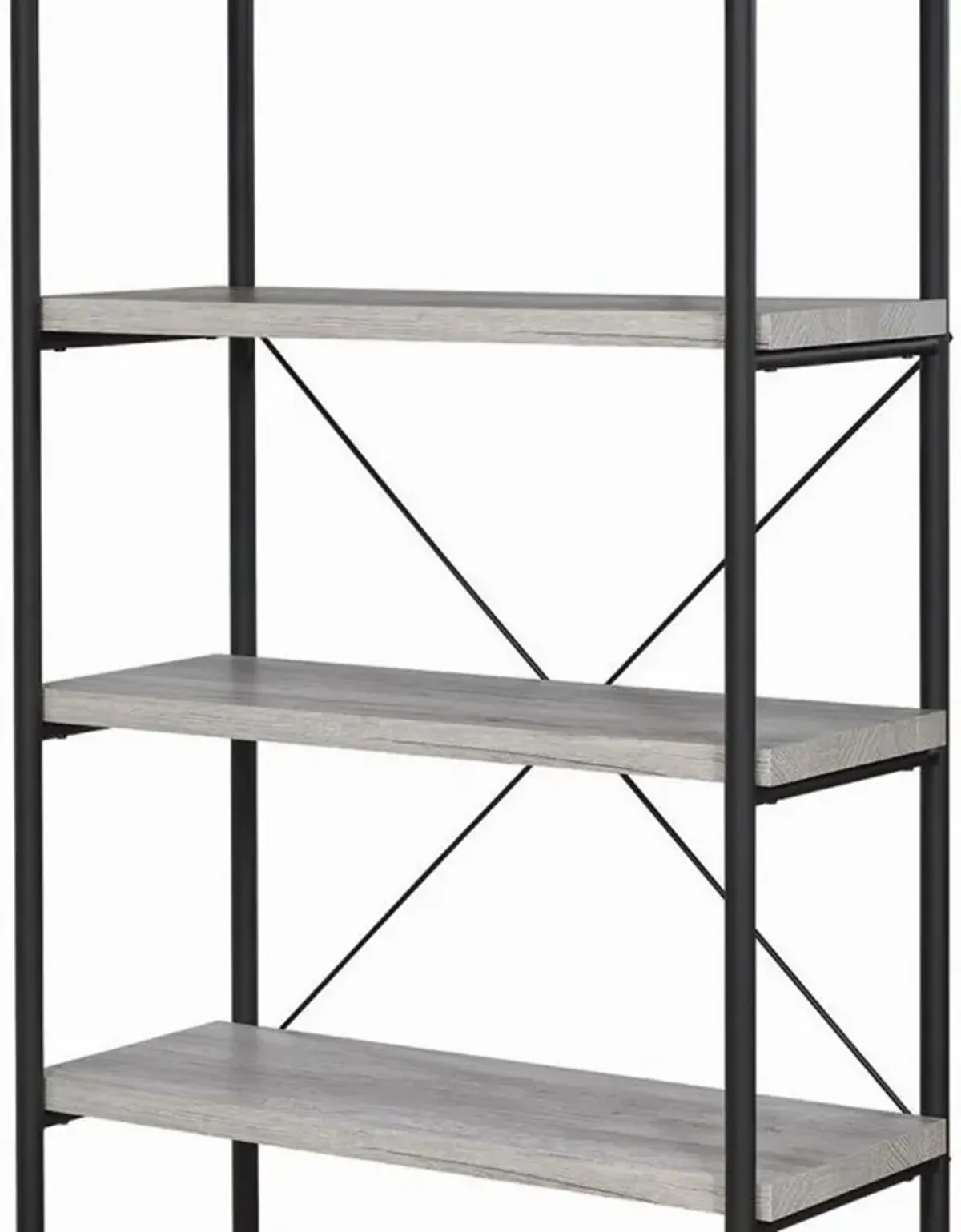 Sophisticated Wood and Metal Open Bookcase, Gray-Benzara