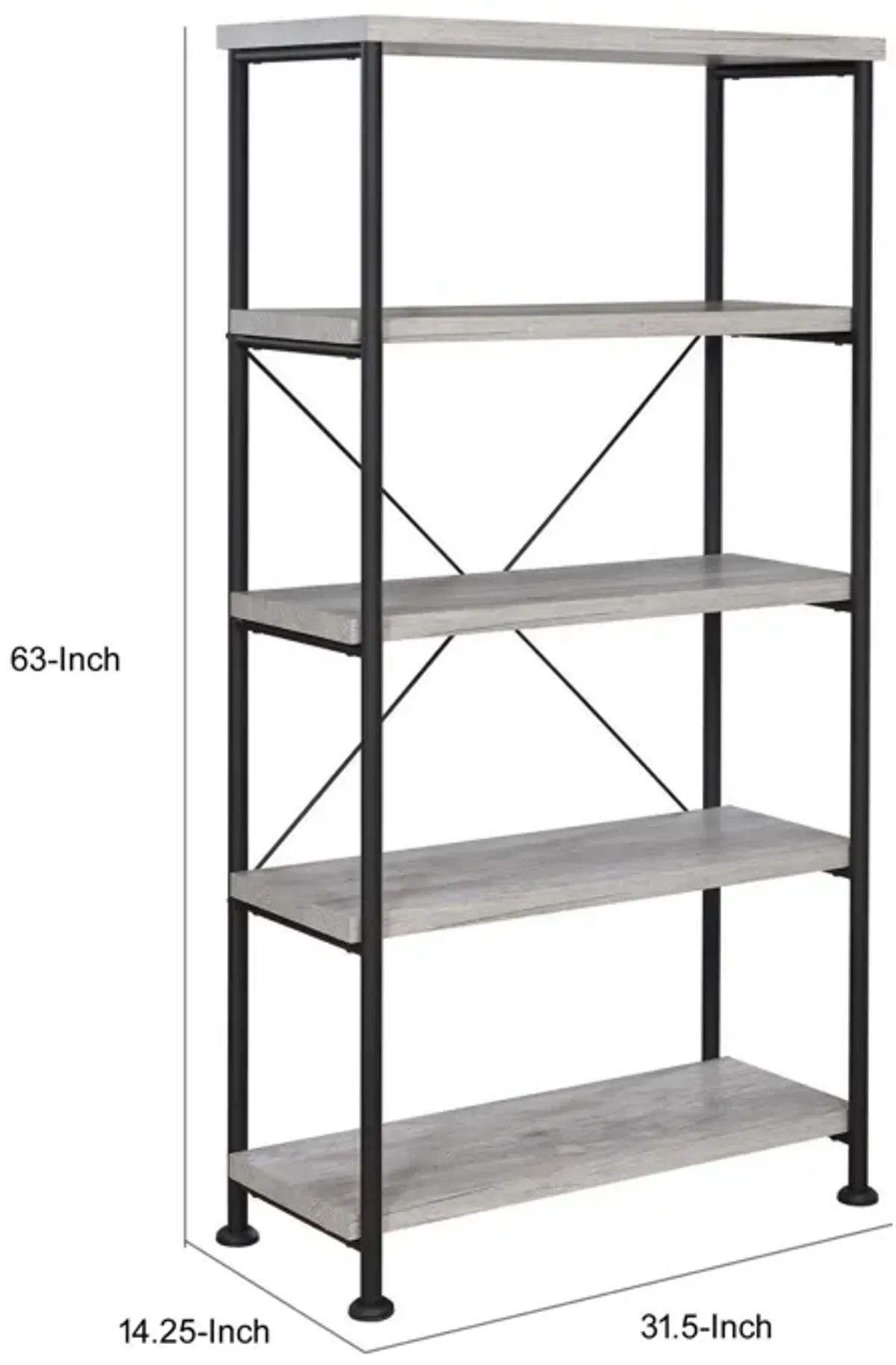 Sophisticated Wood and Metal Open Bookcase, Gray-Benzara