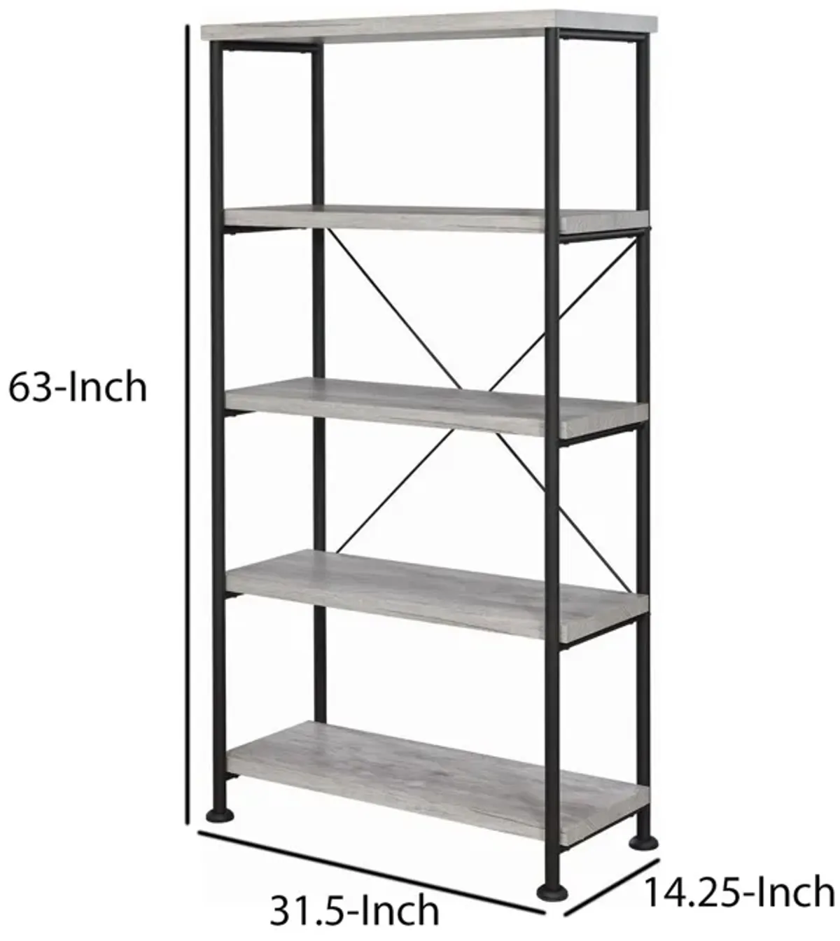 Sophisticated Wood and Metal Open Bookcase, Gray-Benzara