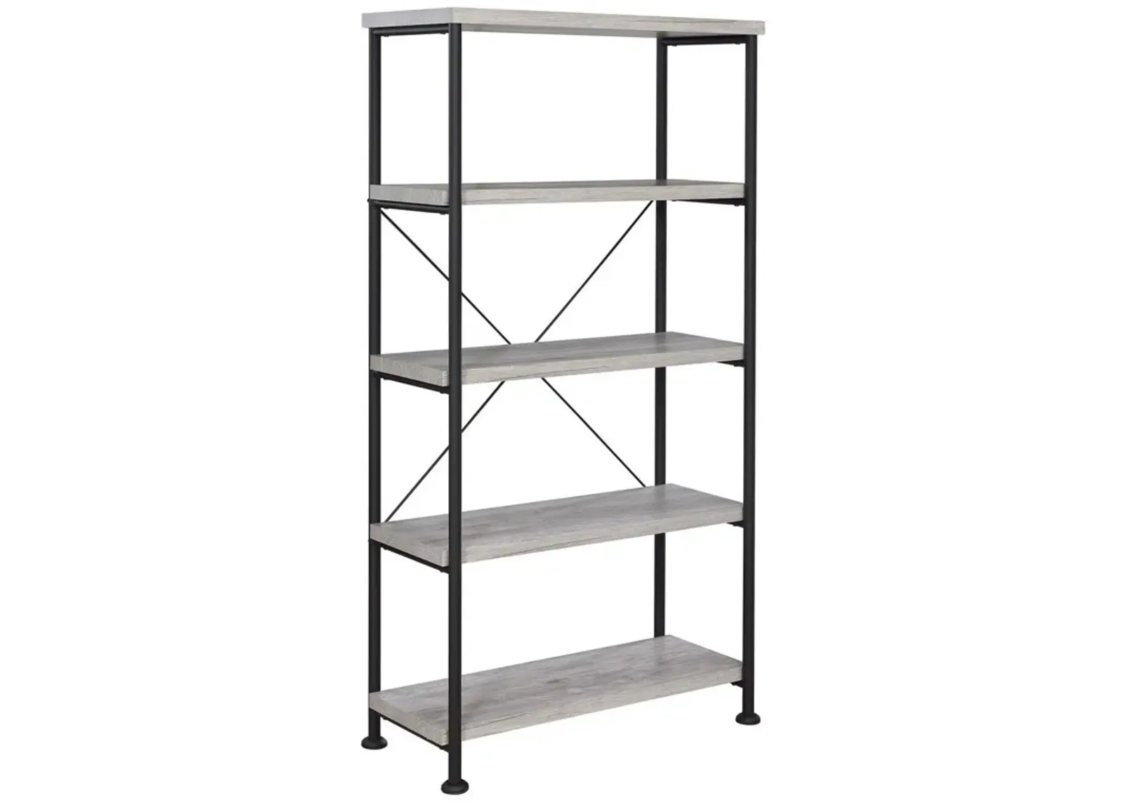 Sophisticated Wood and Metal Open Bookcase, Gray-Benzara