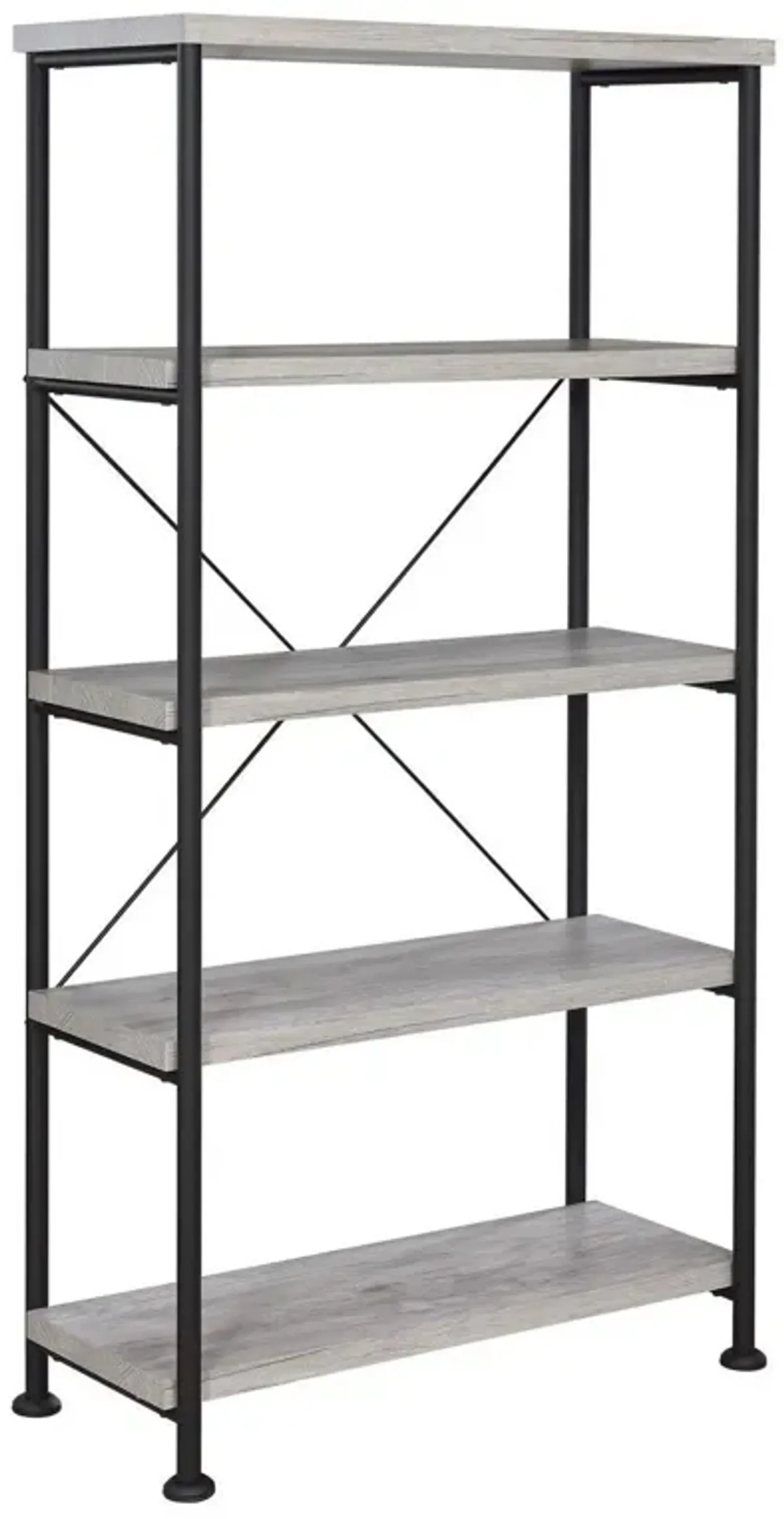 Sophisticated Wood and Metal Open Bookcase, Gray-Benzara