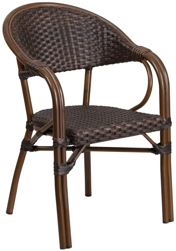 Flash Furniture Milano Series Dark Brown Rattan Restaurant Patio Chair with Red Bamboo-Aluminum Frame