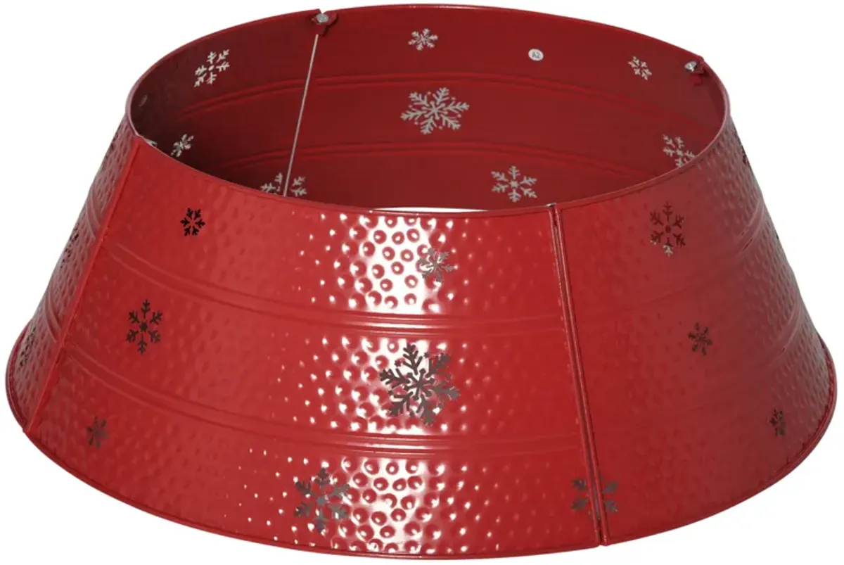 Christmas Tree Collar Steel Tree Ring Skirt Decor w/ Snowflake, 26" Base, Red