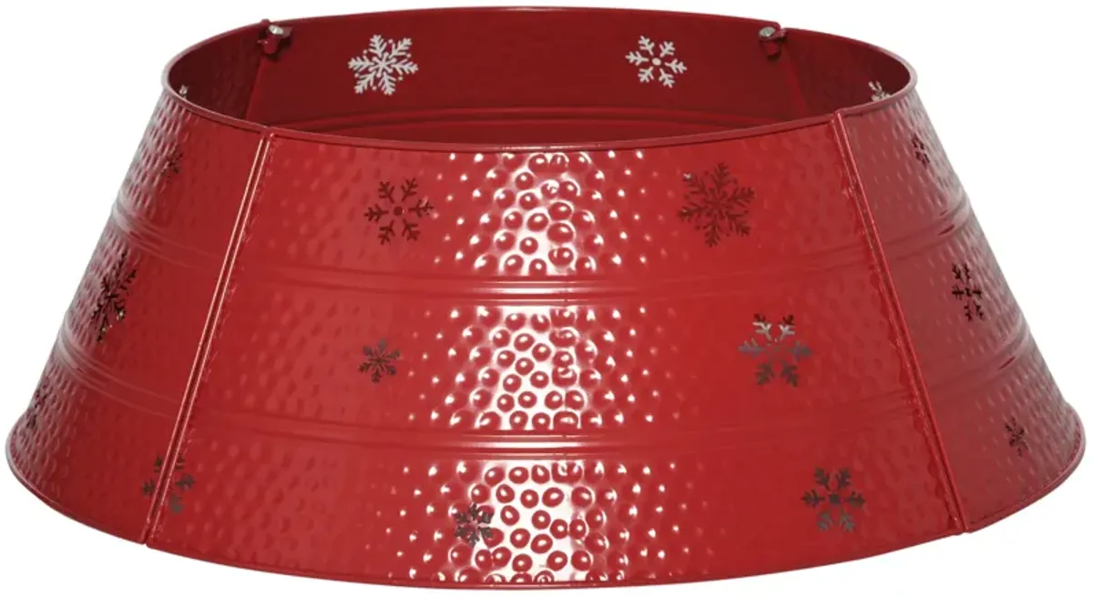 Christmas Tree Collar Steel Tree Ring Skirt Decor w/ Snowflake, 26" Base, Red