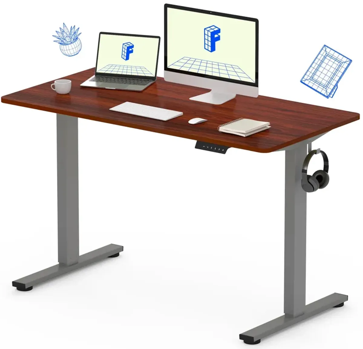 FLEXISPOT EN1 Whole-Piece Standing Desk, 48 x 30 Inches Electric Adjustable Desk Home Office Table Stand up Desk 2 Packages (Gra