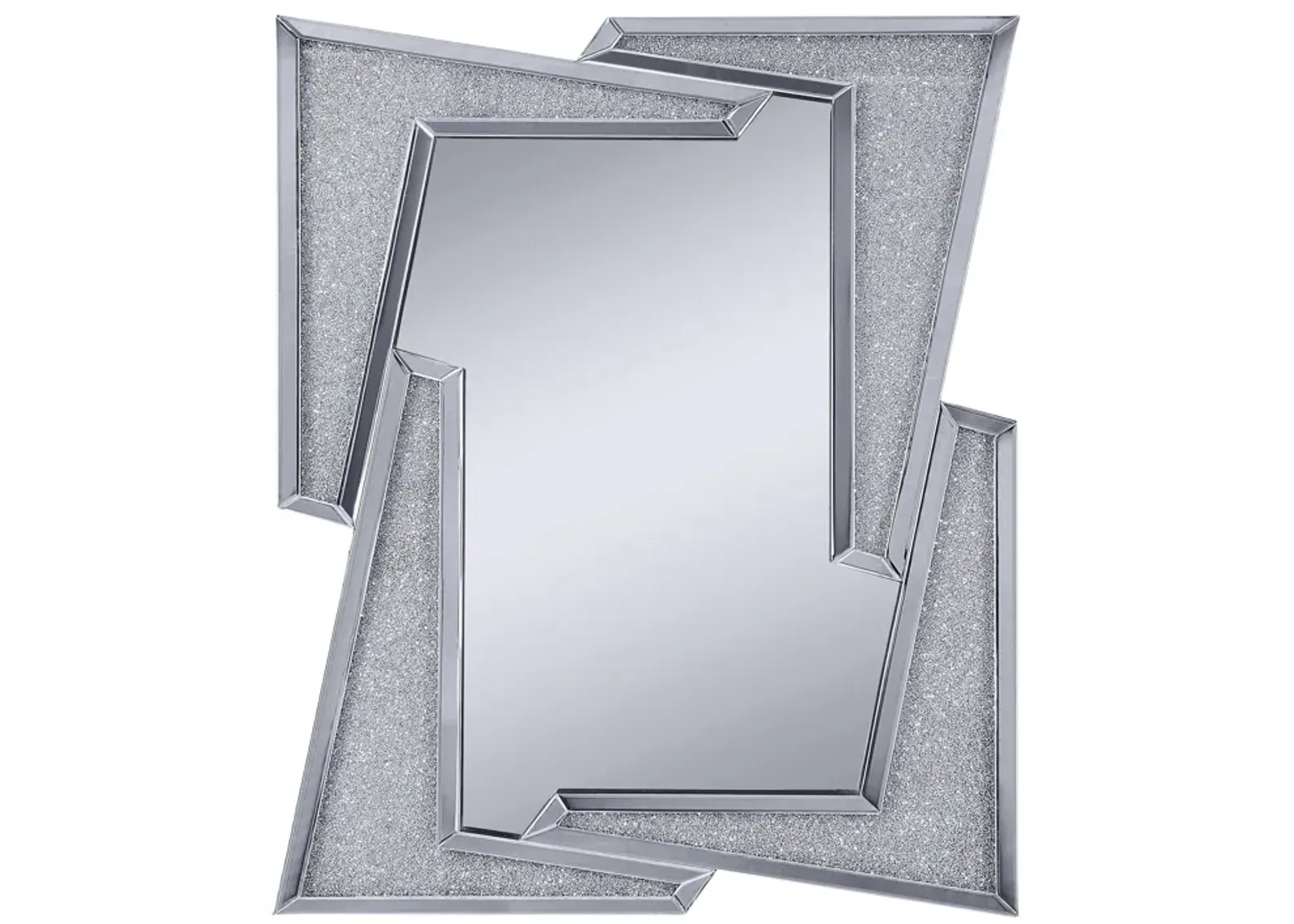 Mirrored Wooden Frame Accent Wall Decor with Four L Shaped Borders, Clear-Benzara