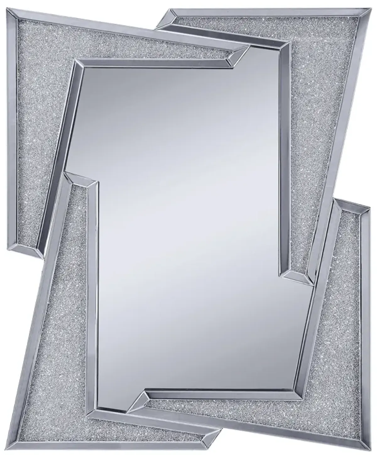 Mirrored Wooden Frame Accent Wall Decor with Four L Shaped Borders, Clear-Benzara