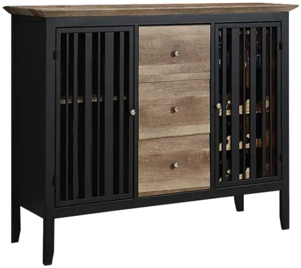 Nori 47 Inch Sideboard Buffet, 3 Drawers, Antique Oak Brown and Black  - Benzara