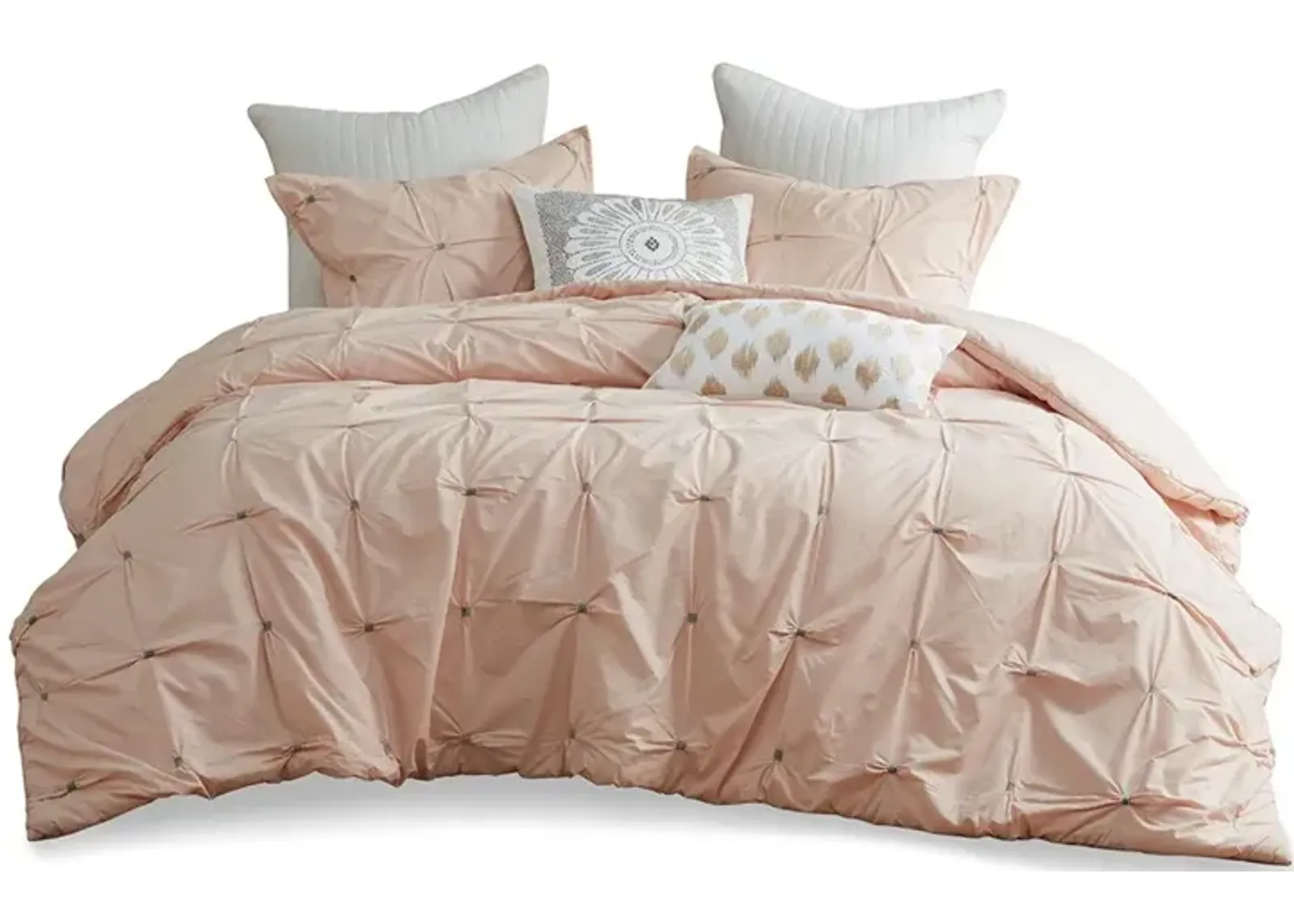 Gracie Mills Velez 3-Piece Modern Elastic Embroidered Cotton Duvet Cover Set