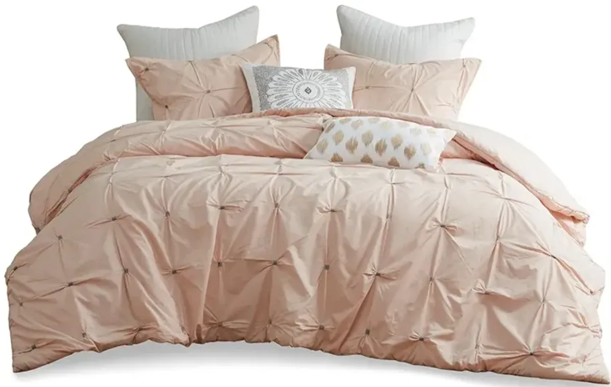 Gracie Mills Velez 3-Piece Modern Elastic Embroidered Cotton Duvet Cover Set