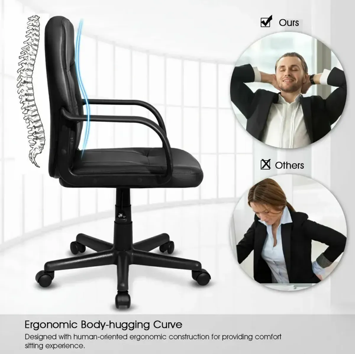 Costway Ergonomic Mid-Back Executive Office Swivel Computer Desk Chair New