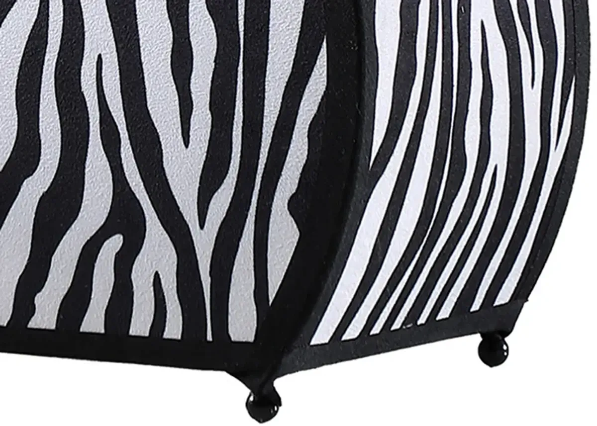 Wigi 12 Inch Accent Lamp, Purse, Zebra Animal Print, Black White Faux Fur - Benzara