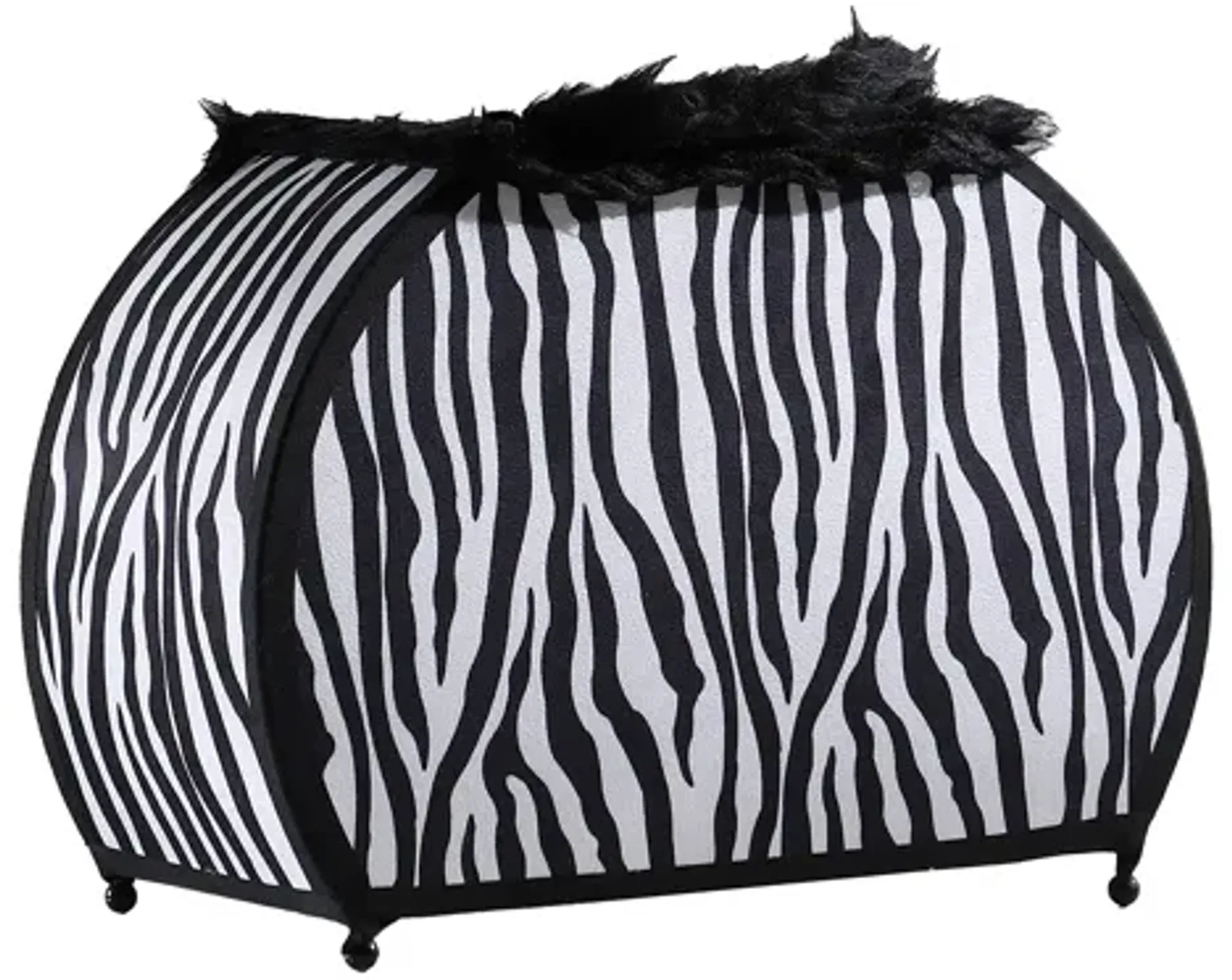 Wigi 12 Inch Accent Lamp, Purse, Zebra Animal Print, Black White Faux Fur - Benzara