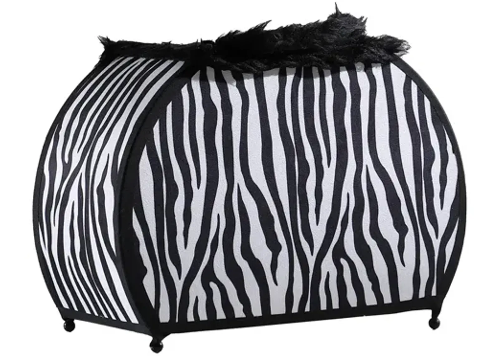 Wigi 12 Inch Accent Lamp, Purse, Zebra Animal Print, Black White Faux Fur - Benzara