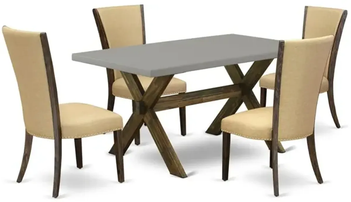 East West Furniture X796VE703-5 5Pc Dining Table Set Offers a Wood Dining Table and 4 Parson Chairs with Brown Color Linen Fabric, Medium Size Table with Full Back Chairs, Distressed Jacobean and Ceme