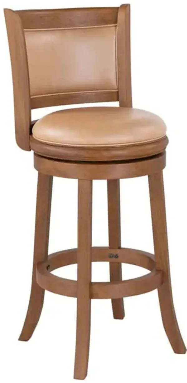 Haley 30 Inch Swivel Barstool Chair, Chestnut Brown Wood, Faux Leather - Benzara