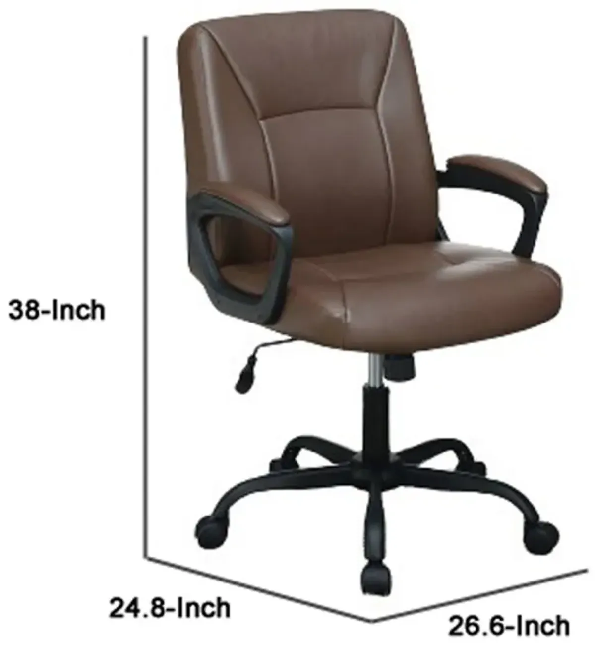 Office Chair with Curved Arms and Leatherette Upholstery, Brown-Benzara