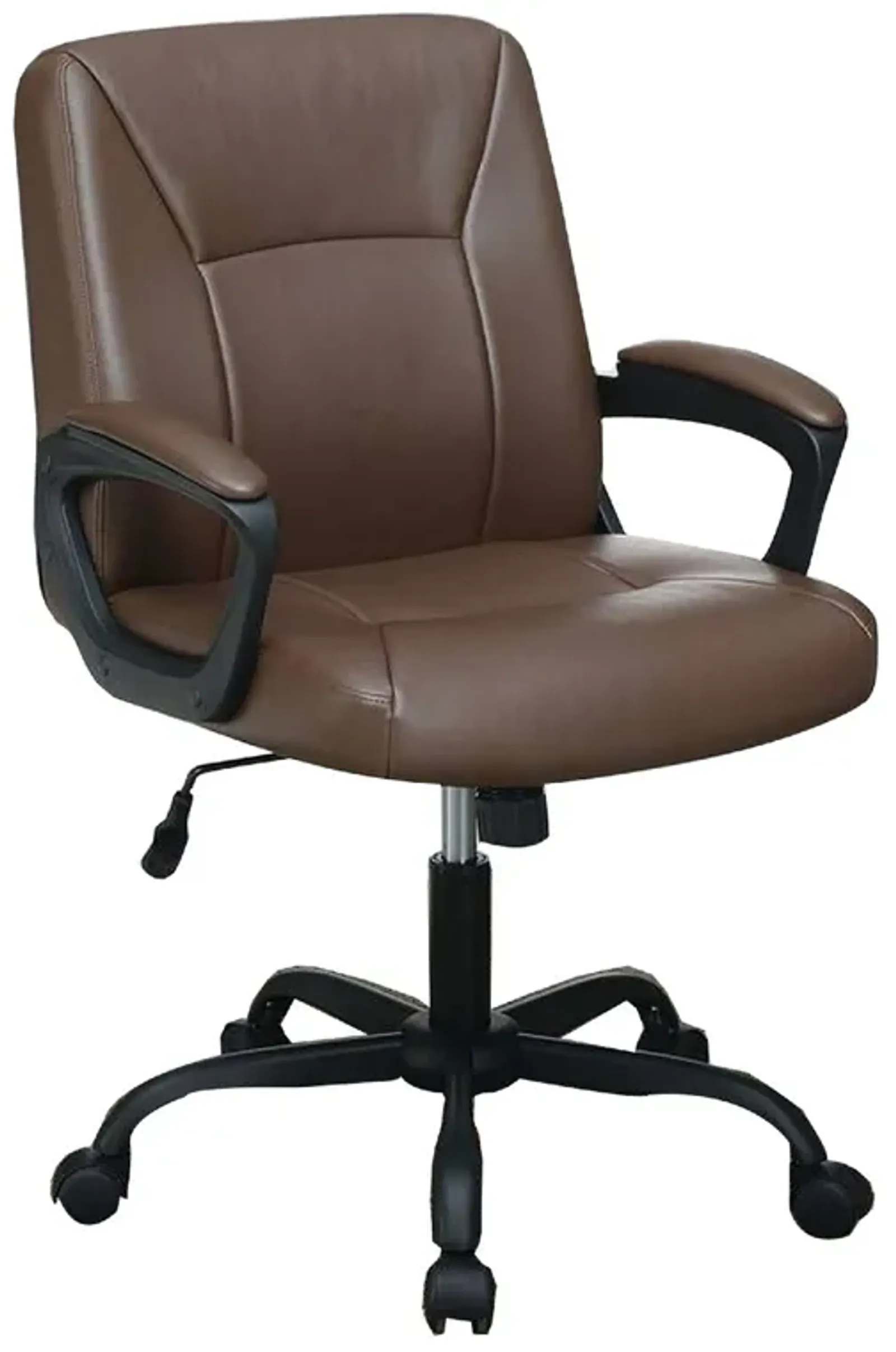 Office Chair with Curved Arms and Leatherette Upholstery, Brown-Benzara