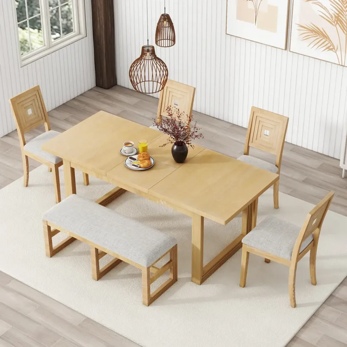 Merax Modern 6-Piece Extendable Dining Table Set