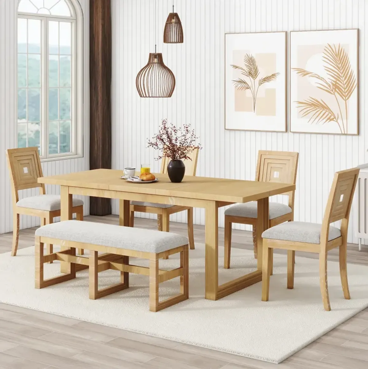 Merax Modern 6-Piece Extendable Dining Table Set