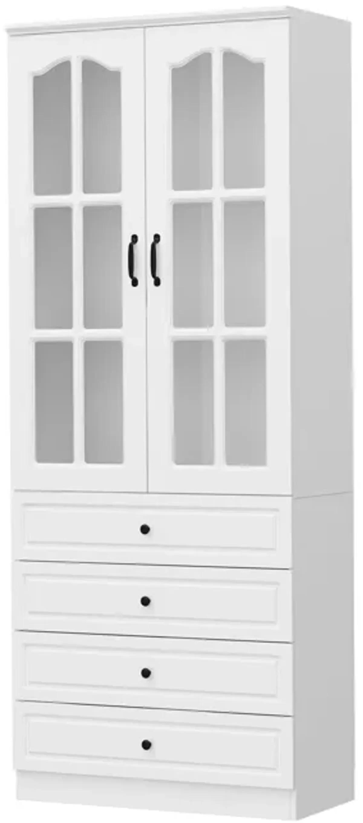 FUFU&GAGA Kitchen Pantry Cabinet with Glass Doors and Four Storage Drawers (31.5" W x 15.7" D x 78.7" H) White