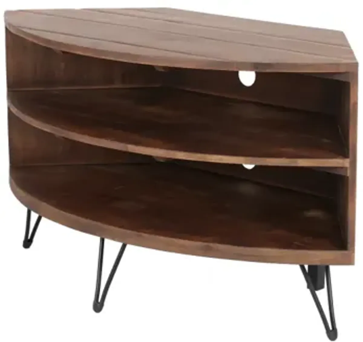 Fan Shaped Reclaimed Wood Corner Media Table For Living Room Wise Use Your Space