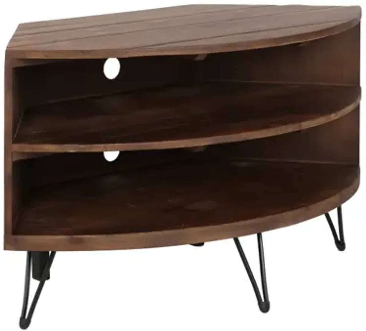 Fan Shaped Reclaimed Wood Corner Media Table For Living Room Wise Use Your Space