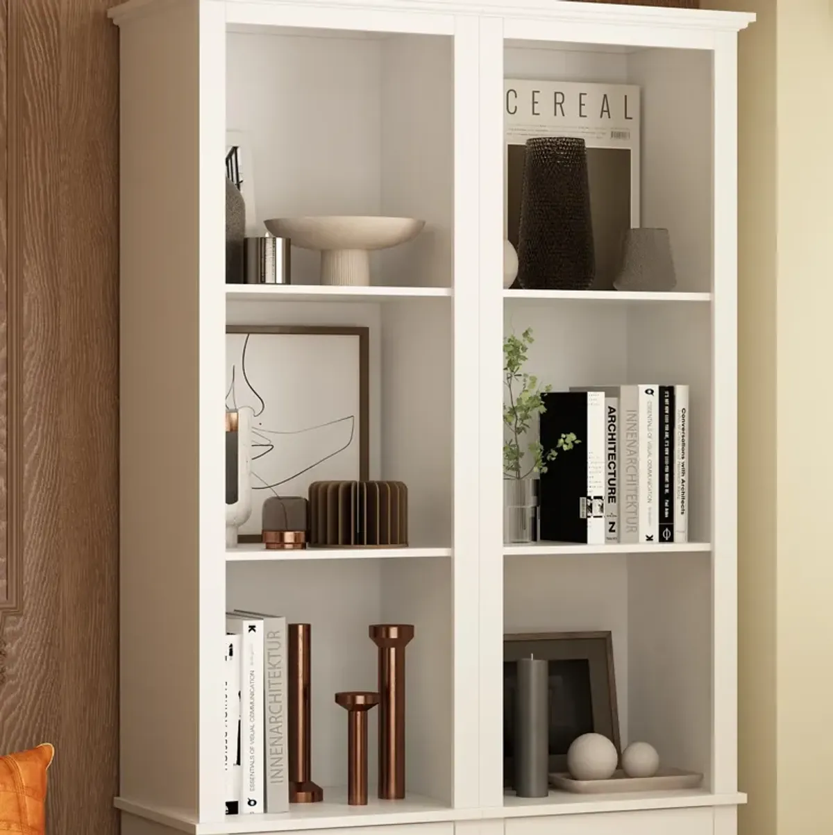 A Pair of Side Cabinet, White 70.9 in. H Wooden Storage Cabinet with Glass Doors and Open Shelves for Corner Storage