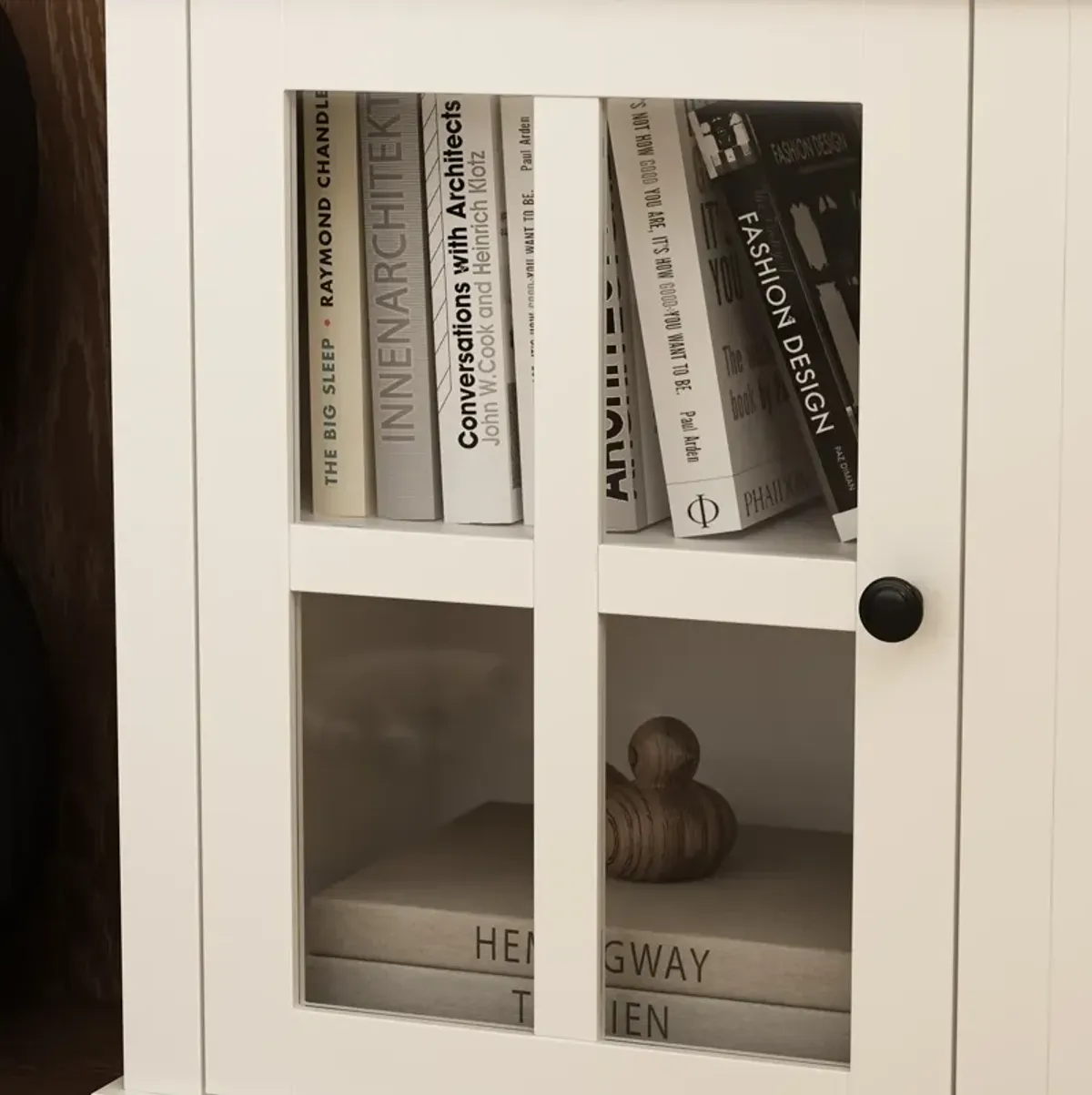 A Pair of Side Cabinet, White 70.9 in. H Wooden Storage Cabinet with Glass Doors and Open Shelves for Corner Storage