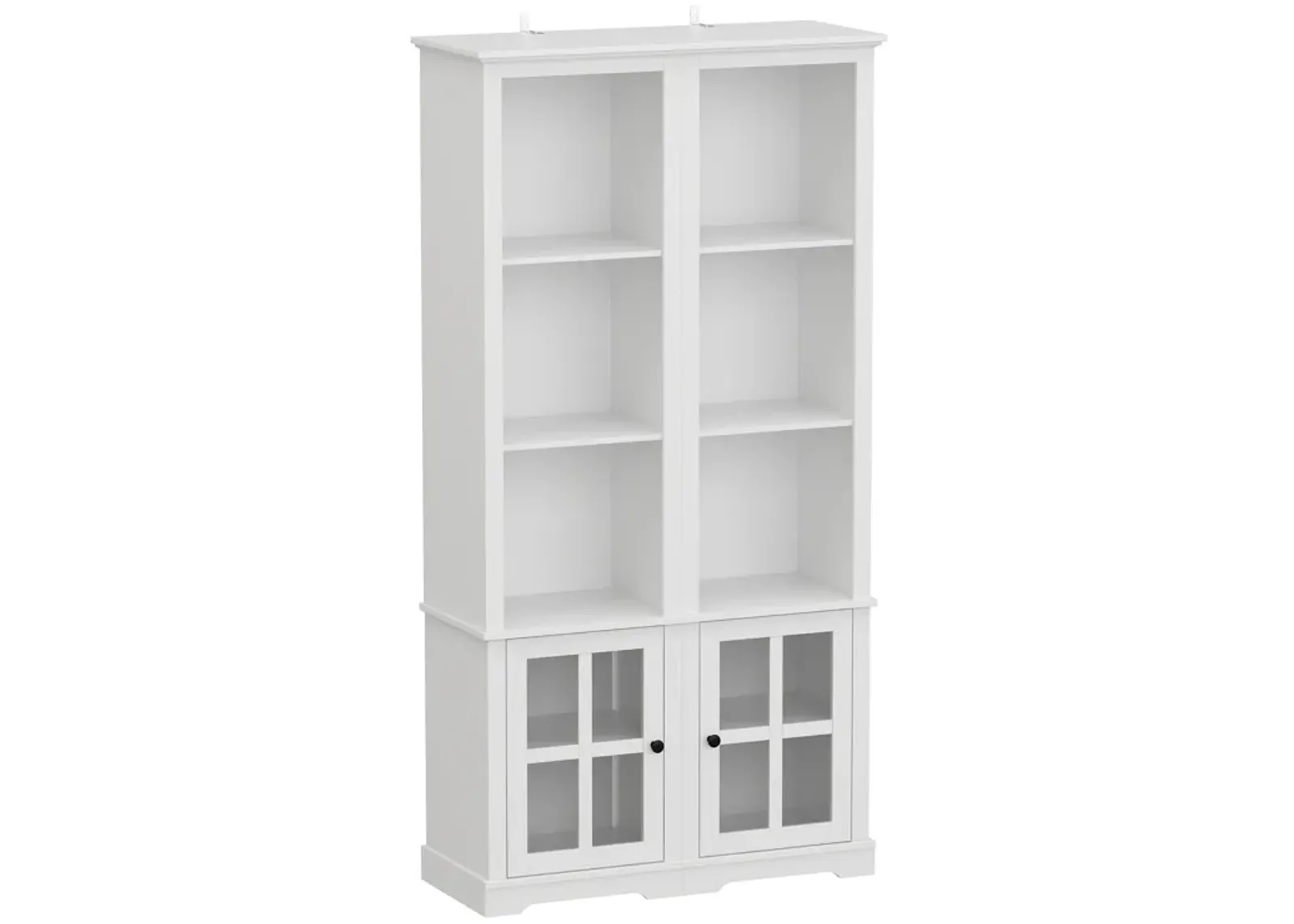 A Pair of Side Cabinet, White 70.9 in. H Wooden Storage Cabinet with Glass Doors and Open Shelves for Corner Storage