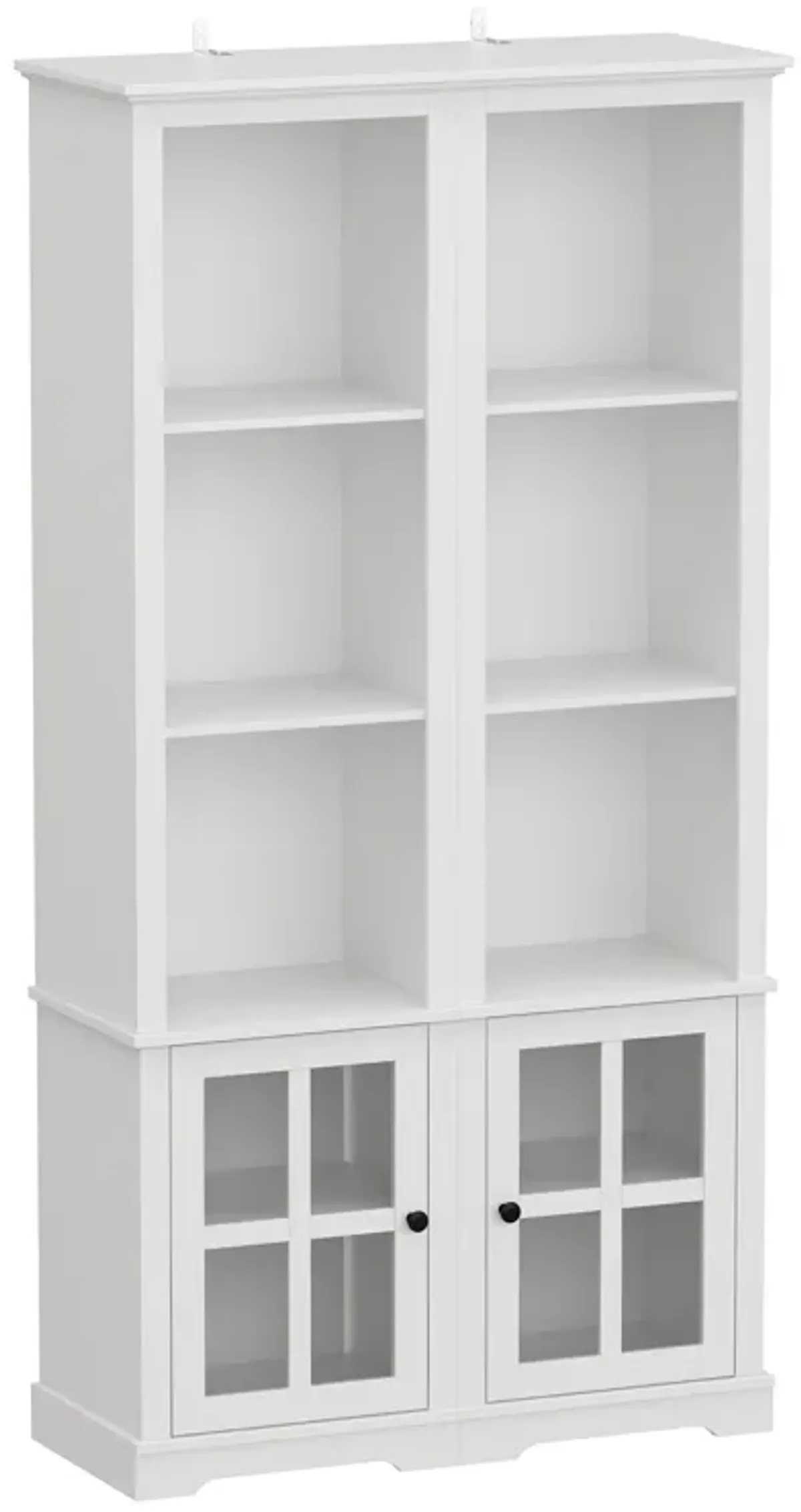 A Pair of Side Cabinet, White 70.9 in. H Wooden Storage Cabinet with Glass Doors and Open Shelves for Corner Storage