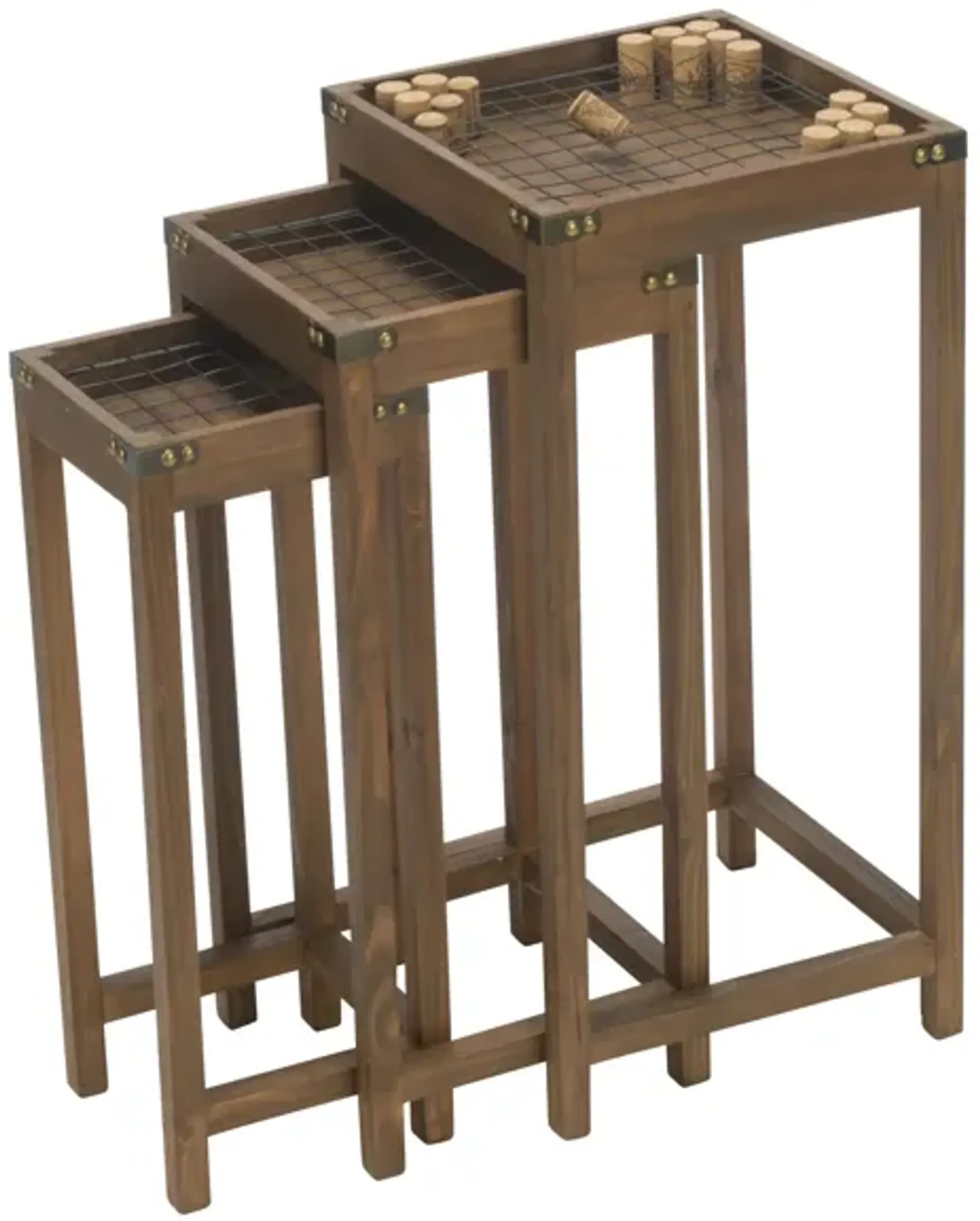 Set of 3 Brown Vineyard Narrow Nesting Cork Display Tables 25.25"