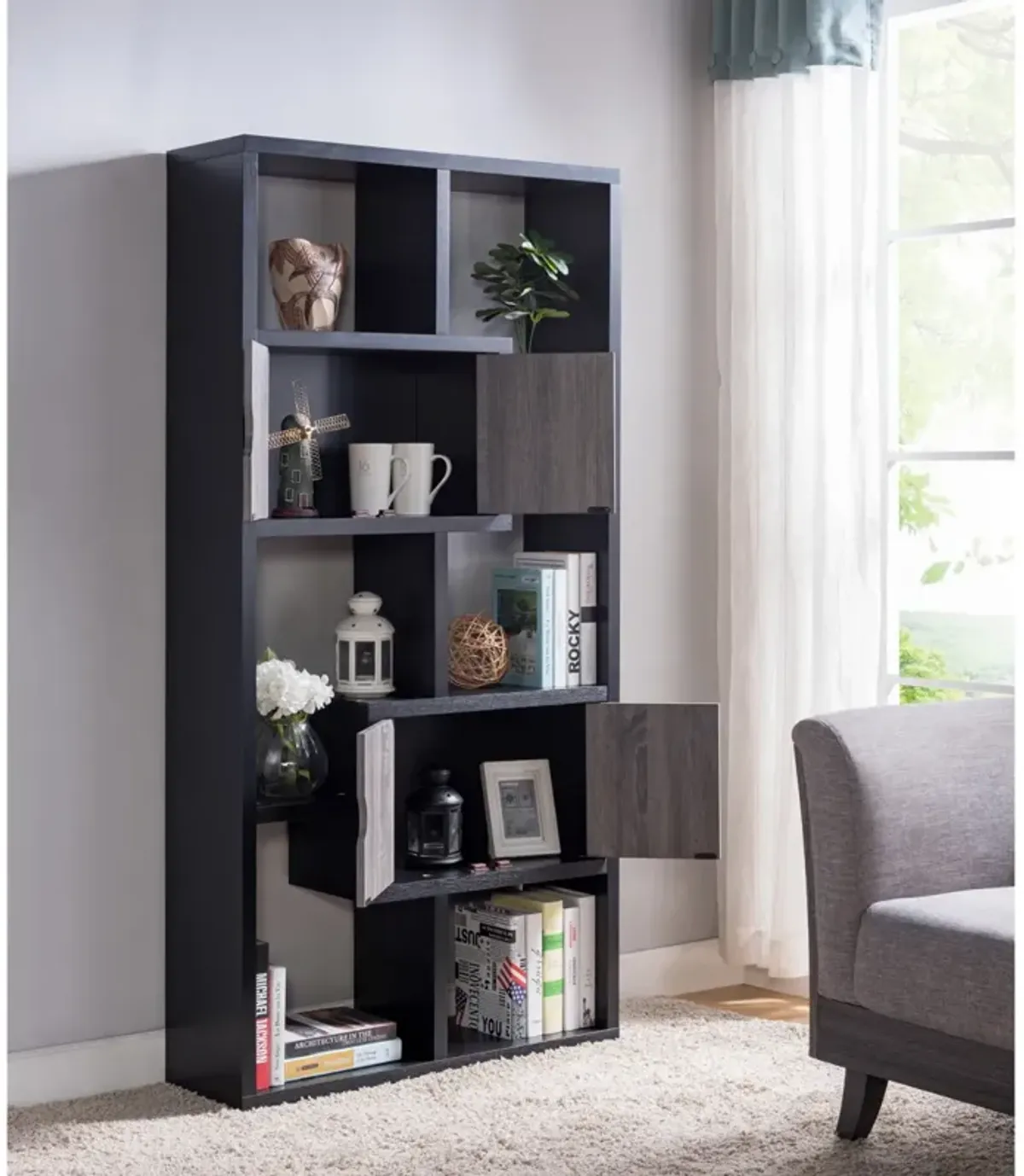 Display Cabinet Black Distressed Grey