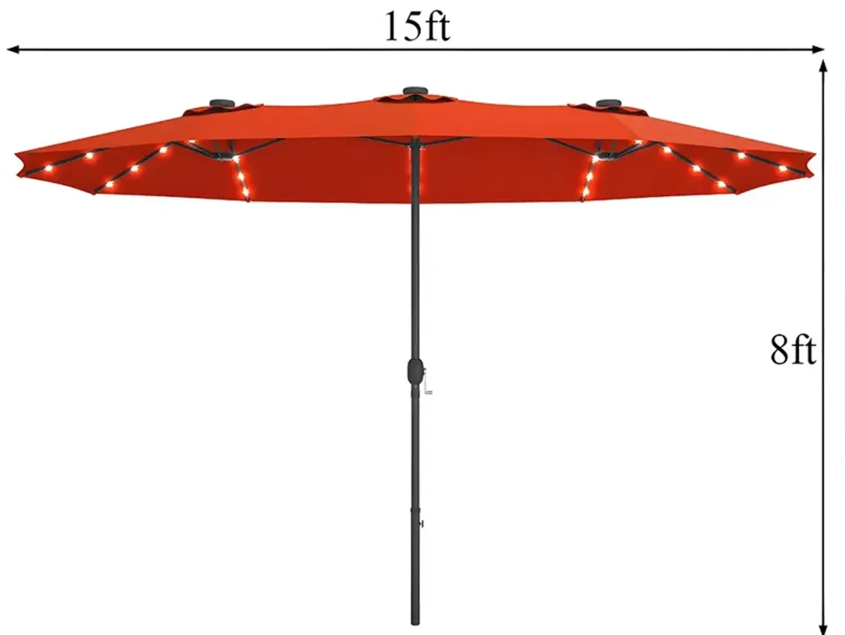 15 Ft Patio LED Crank Solar Powered 36 Lights  Umbrella without Weight Base