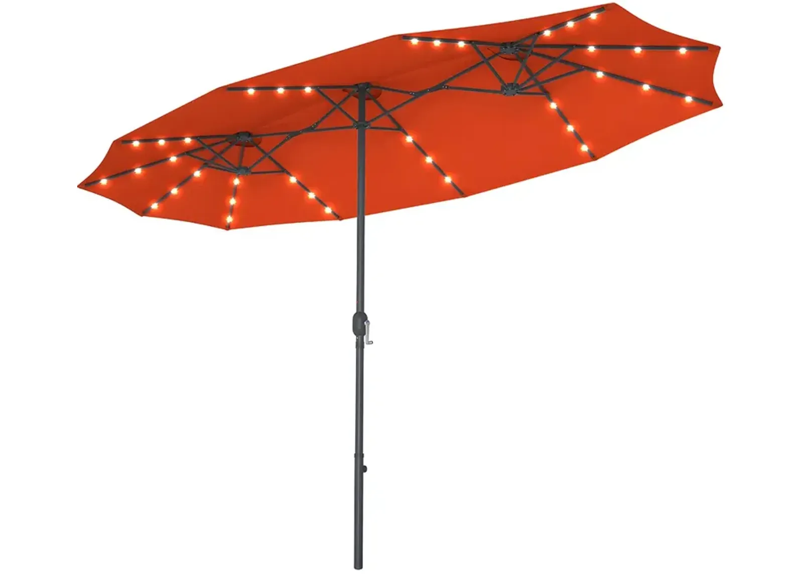 15 Ft Patio LED Crank Solar Powered 36 Lights  Umbrella without Weight Base