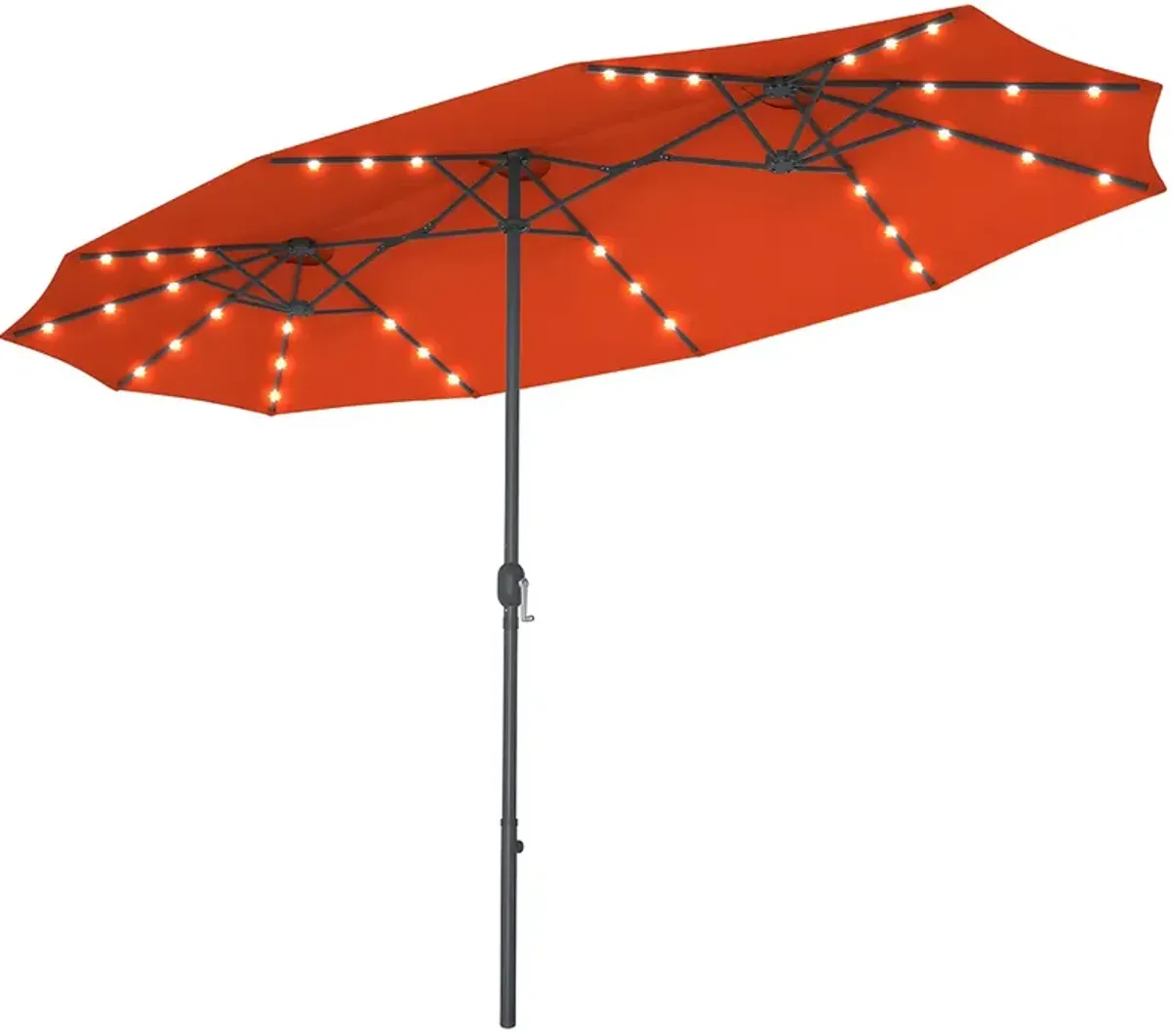 15 Ft Patio LED Crank Solar Powered 36 Lights  Umbrella without Weight Base