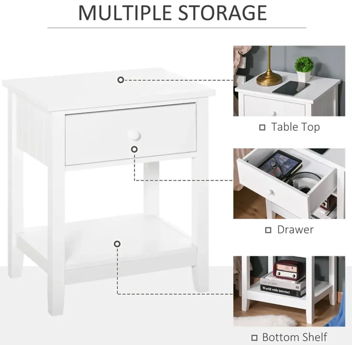 White Bedroom Helper: Modern Bedside Table with Drawer and Shelf