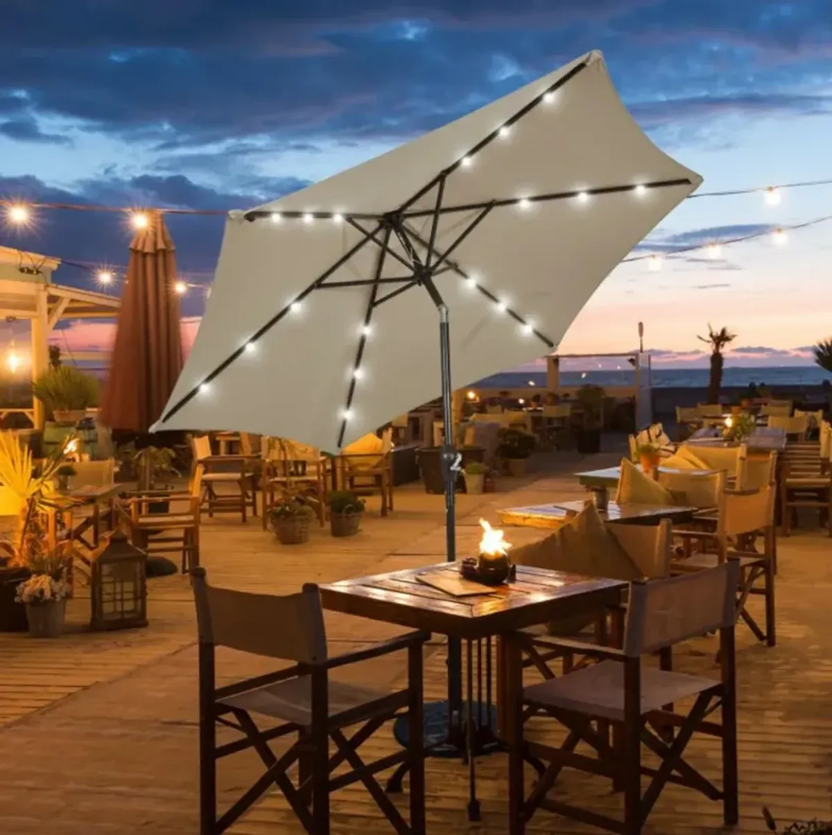 Hivvago 9 Feet Solar LED Lighted Patio Market Umbrella with Tilt Adjustment without Base