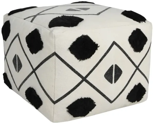Hivvago 18 Inch White Cotton Geometric Pouf Ottoman