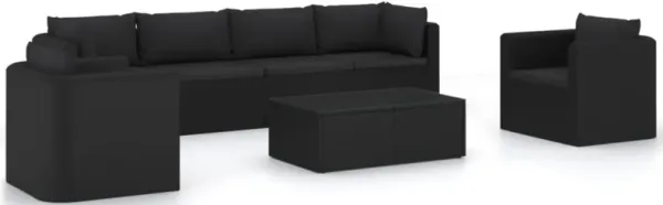 vidaXL 7 Piece Garden Lounge Set with Cushions Poly Rattan Black