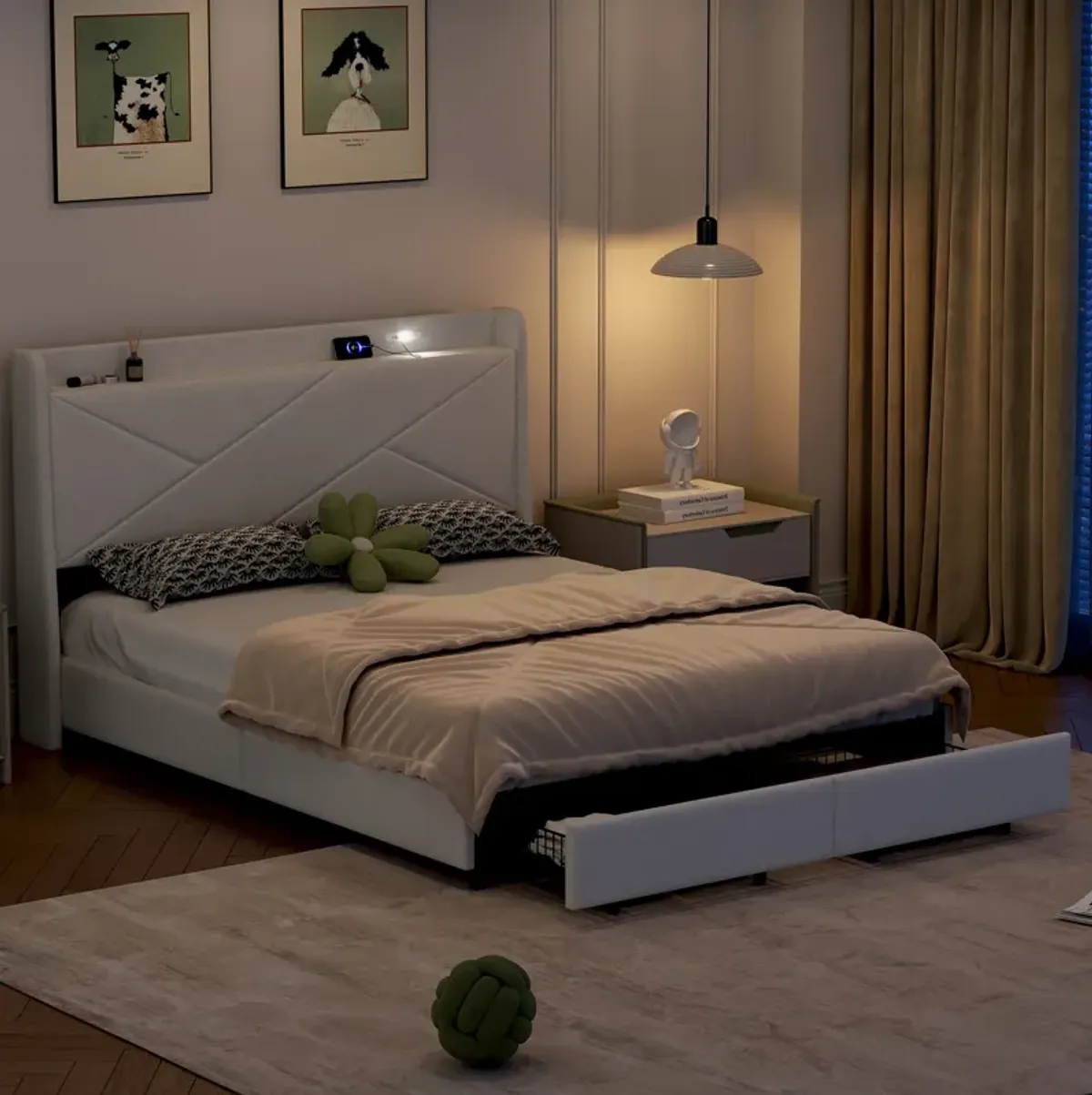 Merax Modern Platform Bed with Storage Headboard