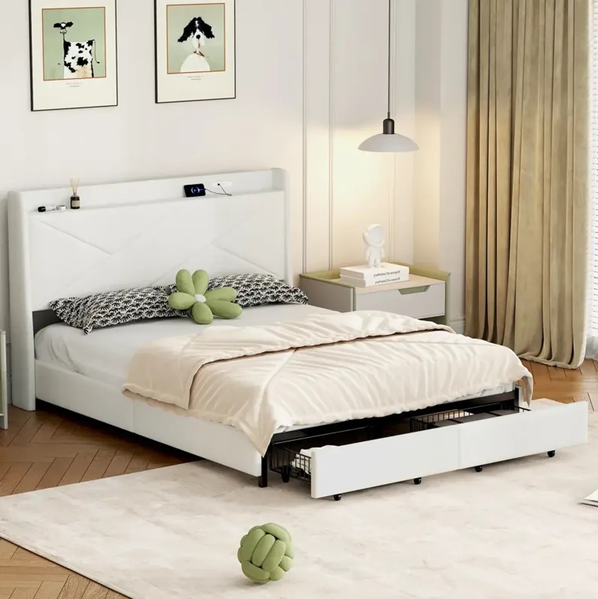 Merax Modern Platform Bed with Storage Headboard