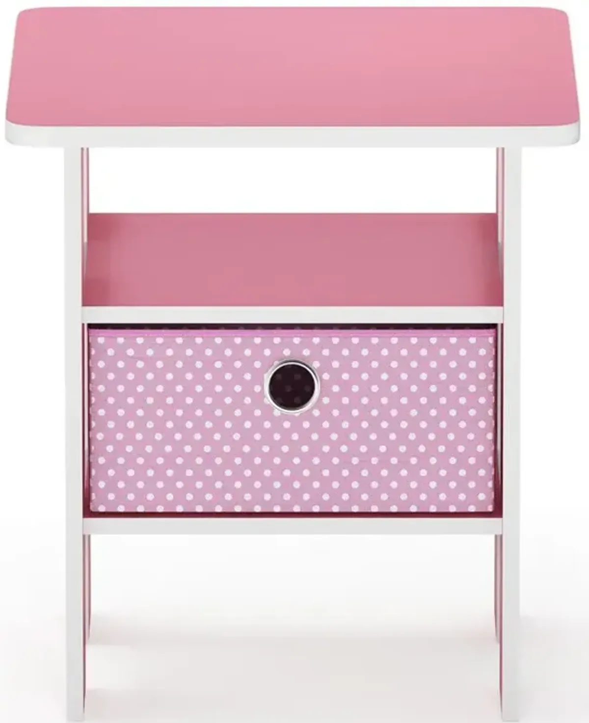 Furinno Andrey End Table Nightstand with Bin Drawer, Pink