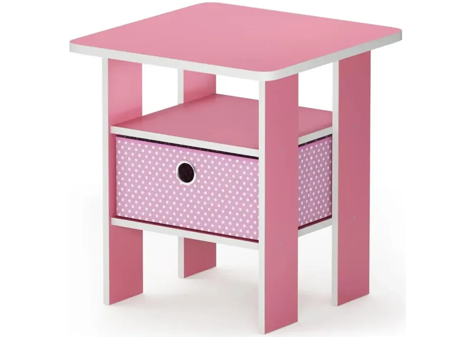 Furinno Andrey End Table Nightstand with Bin Drawer, Pink